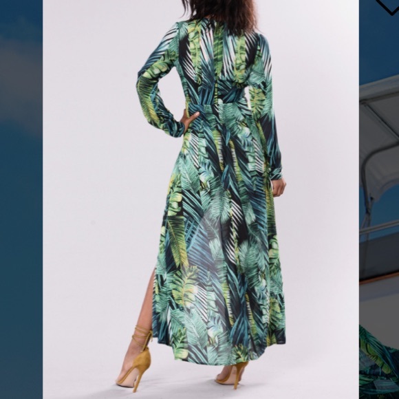 Fashion Nova Palm Leaf Tropical Maxi Dress Romper - Picture 4 of 7